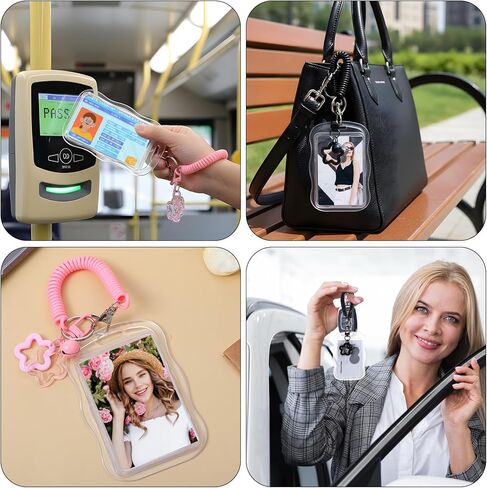 2 حزمة حامل بطاقة الصورة، حامل بطاقة الصور لطيف نجمة موجة Photocard المفاتيح Kawaii بطاقة صورة شفافة لبطاقات الهوية حافلة حامي حاملي بطاقات المعبود (أسود، وردي) in Kuwait