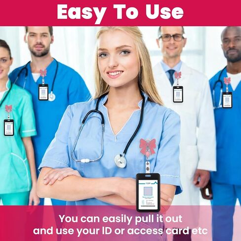 2 Pack Pink Bow Bead Badge Reel, Retractable Nurse Badge Reels with Alligator Clip, Cute Badge Reel for Nurse Teacher Office Work in Kuwait