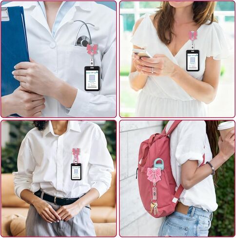 2 Pack Pink Bow Bead Badge Reel, Retractable Nurse Badge Reels with Alligator Clip, Cute Badge Reel for Nurse Teacher Office Work in Kuwait