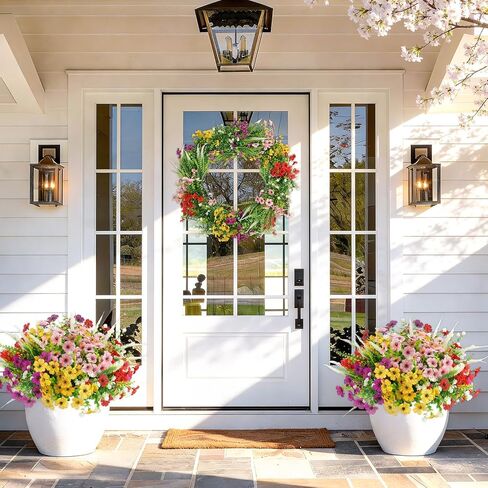 HOHOTIME 18 حزمة من الزهور الاصطناعية للخارج، نباتات زائفة من البلاستيك الربيعي، مقاومة للأشعة فوق البنفسجية الصناعية، الأوكالبتوس البنفسجي، الكاميليا، عشب الثعلب لحديقة الشرفة، النافذة المعلقة لديكور المنزل والزفاف in Kuwait