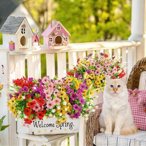 HOHOTIME 18 حزمة من الزهور الاصطناعية للخارج، نباتات زائفة من البلاستيك الربيعي، مقاومة للأشعة فوق البنفسجية الصناعية، الأوكالبتوس البنفسجي، الكاميليا، عشب الثعلب لحديقة الشرفة، النافذة المعلقة لديكور المنزل والزفاف in Kuwait