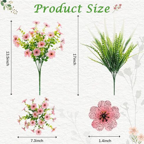 HOHOTIME 18 حزمة من الزهور الاصطناعية للخارج، نباتات زائفة من البلاستيك الربيعي، مقاومة للأشعة فوق البنفسجية الصناعية، الأوكالبتوس البنفسجي، الكاميليا، عشب الثعلب لحديقة الشرفة، النافذة المعلقة لديكور المنزل والزفاف in Kuwait