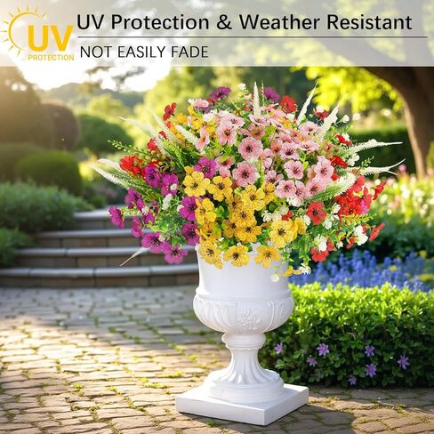 HOHOTIME 18 حزمة من الزهور الاصطناعية للخارج، نباتات زائفة من البلاستيك الربيعي، مقاومة للأشعة فوق البنفسجية الصناعية، الأوكالبتوس البنفسجي، الكاميليا، عشب الثعلب لحديقة الشرفة، النافذة المعلقة لديكور المنزل والزفاف in Kuwait