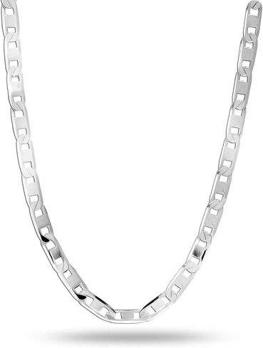 LeCalla Solid 925 Sterling Silver Italian 3 MM, 4 MM Diamond-Cut Solid Flat Mariner Link Chain Necklace for Women Men with Lobster Clasp, Made in Italy (16, 18, 20, 22, 24 Inches) in Kuwait