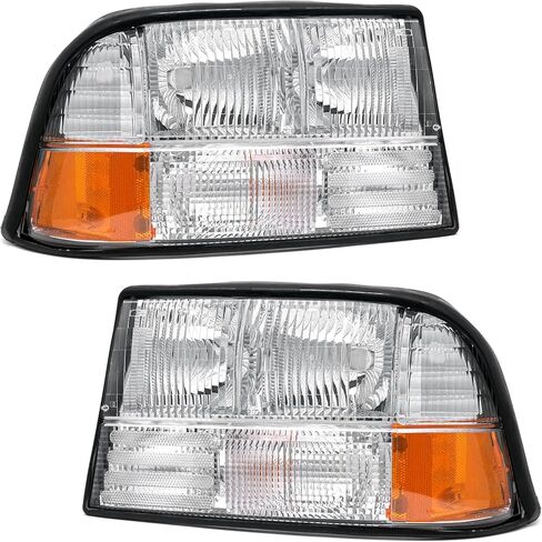 مجموعة المصابيح الأمامية لـ 1998-2004 جي إم سي سونوما / 1998-2001 أولدزموبيل برافادا / 1998-2005 جي إم سي جيمي كروم الإسكان العنبر استبدال زوج الكروم الإسكان العنبر عاكس عدسة واضحة in Kuwait