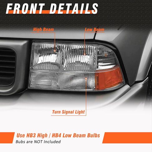مجموعة المصابيح الأمامية لـ 1998-2004 جي إم سي سونوما / 1998-2001 أولدزموبيل برافادا / 1998-2005 جي إم سي جيمي كروم الإسكان العنبر استبدال زوج الكروم الإسكان العنبر عاكس عدسة واضحة in Kuwait