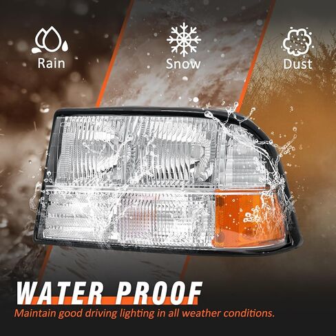 مجموعة المصابيح الأمامية لـ 1998-2004 جي إم سي سونوما / 1998-2001 أولدزموبيل برافادا / 1998-2005 جي إم سي جيمي كروم الإسكان العنبر استبدال زوج الكروم الإسكان العنبر عاكس عدسة واضحة in Kuwait