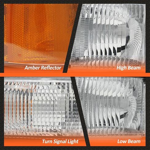 مجموعة المصابيح الأمامية لـ 1998-2004 جي إم سي سونوما / 1998-2001 أولدزموبيل برافادا / 1998-2005 جي إم سي جيمي كروم الإسكان العنبر استبدال زوج الكروم الإسكان العنبر عاكس عدسة واضحة in Kuwait