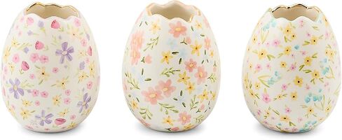 MACKENZIE-CHILDS Set of 3 Ceramic Egg Vases, Easter Egg Mini Vases for Flowers, 8-Ounce Capacity, Posie Patch in Saudi Arabia