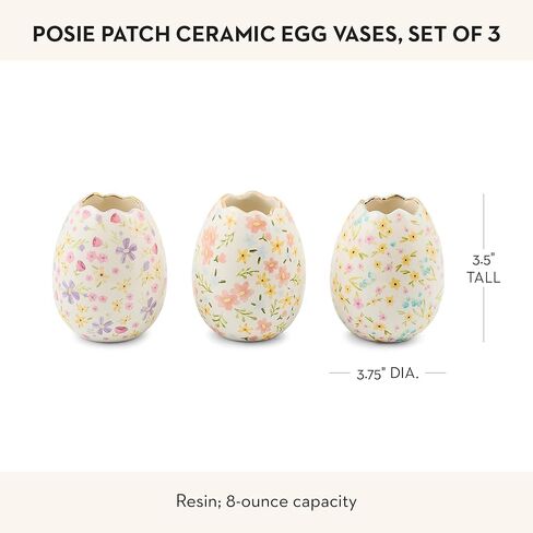 MACKENZIE-CHILDS Set of 3 Ceramic Egg Vases, Easter Egg Mini Vases for Flowers, 8-Ounce Capacity, Posie Patch in Saudi Arabia