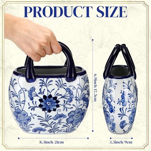 LemonRoad 2 Pcs Ceramic Purse Vase for Flowers Porcelain Blue and White Valentine's Day Arty Gifts Handbag Vases for Table Centerpiece Flowers Pottery Chinoiserie Living Room Kitchen Bedroom in Kuwait