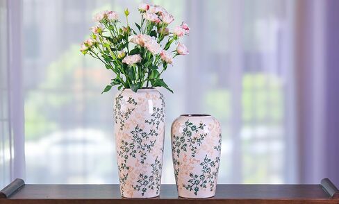 مزهرية كبيرة من السيراميك مرسومة يدويًا مقاس 11.5 بوصة - نباتات خضراء وأزهار صفراء، طلاء زجاجي مشقق وحافة عتيقة، أعمال فنية مستوحاة من الصين in Kuwait