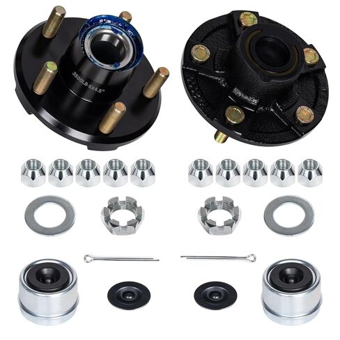 2 Sets Galvanized Trailer Hub Kits, 5 Lug on 4.5" for 3500 lbs Axles, Fits 1-1/16" to 1-3/8" #84 Tapered Spindle with L44649/L68149 Bearings | Pre-Lubricated & Complete Wheel Hub Assembly (White) in Kuwait