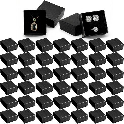 96 Pcs Jewelry Ring Gift Box 2'' x 2'' x 1'' Cardboard Earring Ring Boxes Small Black Gift Box with Velvet and Sponge Liner Pendant Case Bulk for Necklace Bracelet Earring Display Wedding Christmas in Saudi Arabia