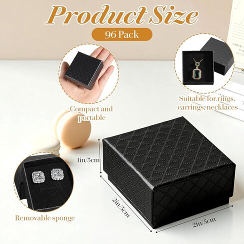 96 Pcs Jewelry Ring Gift Box 2'' x 2'' x 1'' Cardboard Earring Ring Boxes Small Black Gift Box with Velvet and Sponge Liner Pendant Case Bulk for Necklace Bracelet Earring Display Wedding Christmas in Saudi Arabia