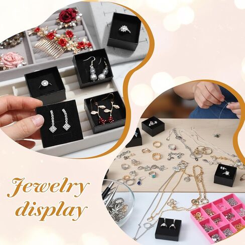 96 Pcs Jewelry Ring Gift Box 2'' x 2'' x 1'' Cardboard Earring Ring Boxes Small Black Gift Box with Velvet and Sponge Liner Pendant Case Bulk for Necklace Bracelet Earring Display Wedding Christmas in Saudi Arabia