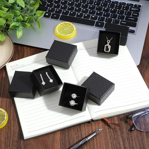 96 Pcs Jewelry Ring Gift Box 2'' x 2'' x 1'' Cardboard Earring Ring Boxes Small Black Gift Box with Velvet and Sponge Liner Pendant Case Bulk for Necklace Bracelet Earring Display Wedding Christmas in Saudi Arabia