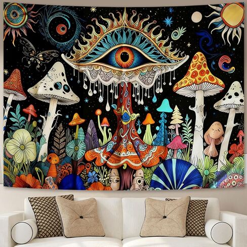 LxjNkers Mushroom Tapestry Wall Hanging Hippie Tapestry for Bedroom Cute Tapestries Aesthetic Dorm Living Room (Mushroom Eyes, 48" L x 36" W) in Saudi Arabia