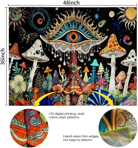 LxjNkers Mushroom Tapestry Wall Hanging Hippie Tapestry for Bedroom Cute Tapestries Aesthetic Dorm Living Room (Mushroom Eyes, 48" L x 36" W) in Saudi Arabia