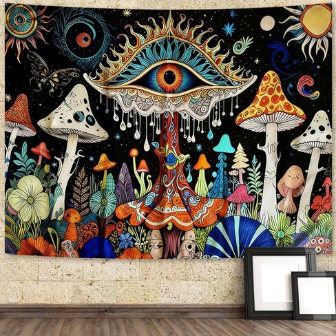 LxjNkers Mushroom Tapestry Wall Hanging Hippie Tapestry for Bedroom Cute Tapestries Aesthetic Dorm Living Room (Mushroom Eyes, 48" L x 36" W) in Saudi Arabia