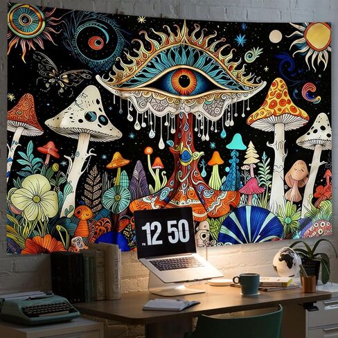 LxjNkers Mushroom Tapestry Wall Hanging Hippie Tapestry for Bedroom Cute Tapestries Aesthetic Dorm Living Room (Mushroom Eyes, 48" L x 36" W) in Saudi Arabia
