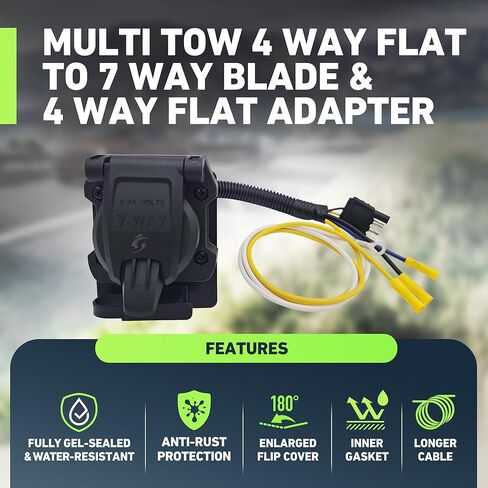 TREGEN 46101 محول أسلاك مقطورة ثنائي الإخراج بأربعة اتجاهات من جانب السيارة إلى 7 اتجاهات RV Blade، محكم الغلق بالكامل من كلا الطرفين، أطراف نحاسية معلب، غطاء قلاب موسع، كابل أطول، غطاء غبار in Saudi Arabia