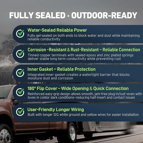 TREGEN 46101 محول أسلاك مقطورة ثنائي الإخراج بأربعة اتجاهات من جانب السيارة إلى 7 اتجاهات RV Blade، محكم الغلق بالكامل من كلا الطرفين، أطراف نحاسية معلب، غطاء قلاب موسع، كابل أطول، غطاء غبار in Saudi Arabia