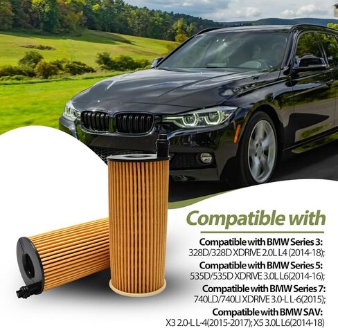 11428507683 2 قطعة فلتر زيت متوافق مع BMW 328D/328D XDRIVE 2.0L L4 (2014-18)؛ 535D/535D XDRIVE 3.0L L6(2014-16); 740LD/740LI XDRIVE 3.0-L L-6(2015); X3 2.0-L L-4(2015-2017); X5 3.0L L6(2014-18) in Saudi Arabia