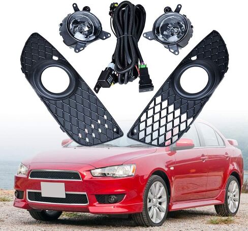 Anzio ABS Black Front Lower Grille + H11 Fog Light OE Standard Compatible with 08-14 Mitsubishi Lancer Sedan 4-Door Models in Kuwait
