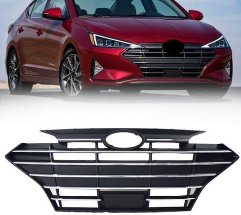 JX RACING Front Bumper Grill Upper Grille Compatible with Hyundai Elantra 2019-2020 Grille Assembly With Intelligent Cruise Control Cover Chrome+Matte Black 86350F2BC0 HY1200254 in Kuwait