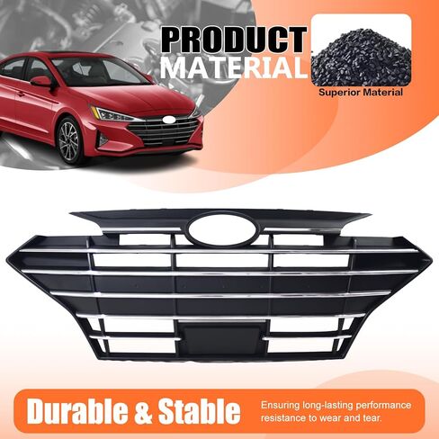 JX RACING Front Bumper Grill Upper Grille Compatible with Hyundai Elantra 2019-2020 Grille Assembly With Intelligent Cruise Control Cover Chrome+Matte Black 86350F2BC0 HY1200254 in Kuwait