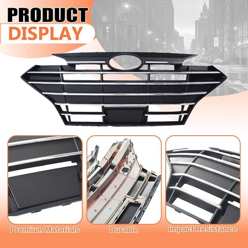 JX RACING Front Bumper Grill Upper Grille Compatible with Hyundai Elantra 2019-2020 Grille Assembly With Intelligent Cruise Control Cover Chrome+Matte Black 86350F2BC0 HY1200254 in Kuwait