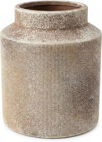 Rustic Terracotta Flower Vase, 7.5 Inch Aged Ceramic Pot for Dried Arrangements, Farmhouse Boho Centerpiece for Living Room, Entryway, Airbnb & Shelf Decor in Kuwait