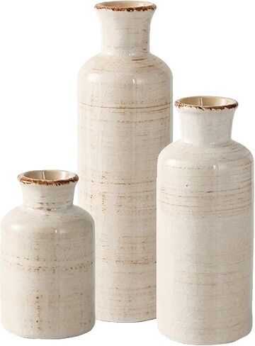 Ceramic Vintage Vase Set of 3,Modern Farmhouse flowder vases for Home Decor,Mantle,Living Room,Centerpieces,Entryway, Bookshelf in Saudi Arabia