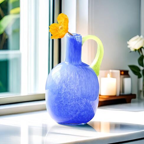 2.2lb Heavy Vase,Blue Glass Vase for Home Decor,Glass Flower for Decorations 8.5" H Unique Vases Centerpieces,Art Vases for Decor in Kuwait