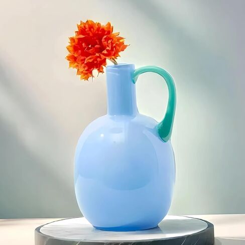 2.2lb Heavy Vase,Blue Glass Vase for Home Decor,Glass Flower for Decorations 8.5" H Unique Vases Centerpieces,Art Vases for Decor in Saudi Arabia