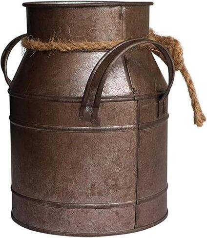 Primitive Distressed Iron Vase Bucket,Shabby Chic Classy Designed Metal Vase,Vintage Rustic Antique Decorative Flower Vase for Birthday Gift,Home Decor,Wedding,Party(5.5" L x 3.5" W x 5.9" H) in Kuwait