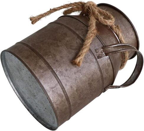 Primitive Distressed Iron Vase Bucket,Shabby Chic Classy Designed Metal Vase,Vintage Rustic Antique Decorative Flower Vase for Birthday Gift,Home Decor,Wedding,Party(5.5" L x 3.5" W x 5.9" H) in Kuwait