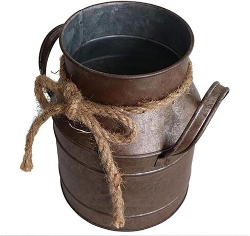 Primitive Distressed Iron Vase Bucket,Shabby Chic Classy Designed Metal Vase,Vintage Rustic Antique Decorative Flower Vase for Birthday Gift,Home Decor,Wedding,Party(5.5" L x 3.5" W x 5.9" H) in Kuwait