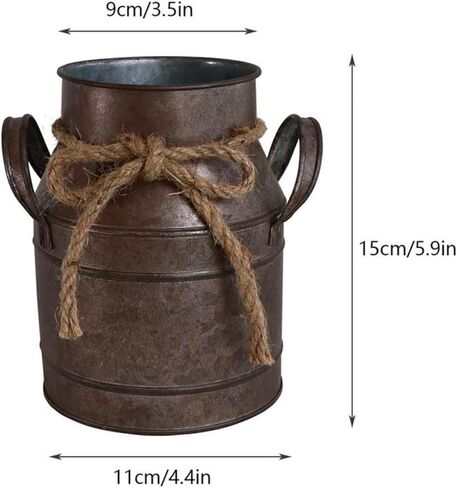 Primitive Distressed Iron Vase Bucket,Shabby Chic Classy Designed Metal Vase,Vintage Rustic Antique Decorative Flower Vase for Birthday Gift,Home Decor,Wedding,Party(5.5" L x 3.5" W x 5.9" H) in Kuwait