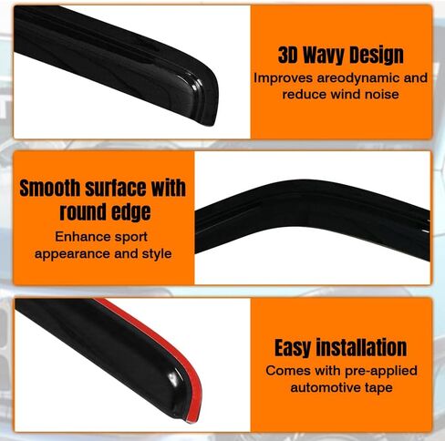Tape on Window Visor Deflectors, Compatible with 1987-1996 Dodge Dakota, Acrylic Smoke Tinted Slim Style Window Rain Guards, Sun Wind Side Vent Visor Set, 2 Pieces in Saudi Arabia