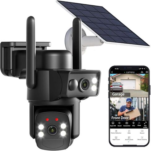 كاميرا أمان شمسية BEENOCAM 2K خارجية، كاميرا شمسية خارجية بدقة 3 ميجابكسل، كاميرا أمان 360 درجة PTZ لأمن المنزل، رؤية ليلية ملونة 80 مترًا، كشف الإنسان بالذكاء الاصطناعي، صوت ثنائي الاتجاه in Kuwait