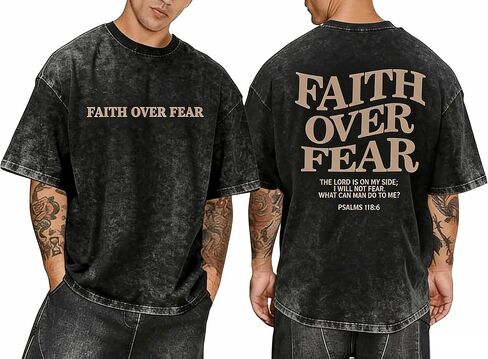 Christian Faith Over Fear Shirt for Men Jesus Religious Shirts Oversized T-Shirt in Saudi Arabia