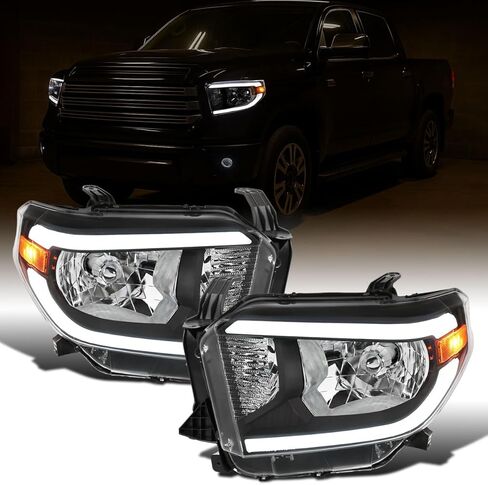 Ronnin - يناسب 2014-2021 Toyota Tundra استبدال مطور LED أنبوب ضوء الجري زوج تجميع المصابيح الأمامية الهالوجين | دخان in Kuwait