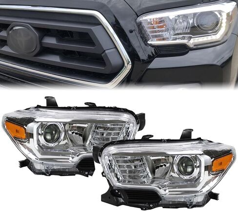 Chrome Projector Halogen Headlights Headlamps with LED DRL Compatible with 2016-2022 Toyota Tacoma Amber Reflector Drive and Passenger Sides in Saudi Arabia