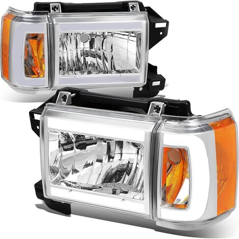 Auto Dynasty LED DRL Headlights Assembly Headlamp Replacement Compatible with Ford F150 F250 F350 Bronco 1987 1988 1989 1990 1991, Driver and Passenger Side, Chrome Housing Clear Lens in Saudi Arabia