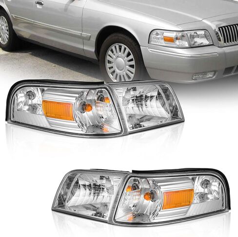 WEELMOTO Headlights with 2006-2011 Mercury Grand Marquis Headlights Assembly, 06-10 Grand Marquis Headlights Chrome Housing I Amber Reflector in Saudi Arabia
