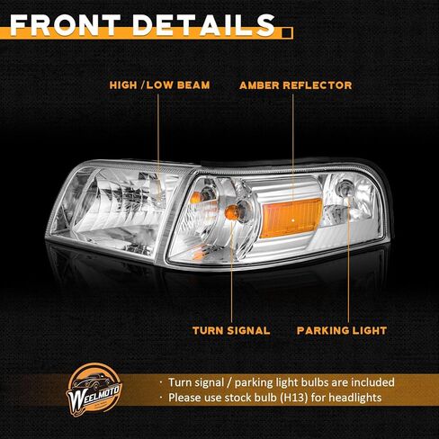 WEELMOTO Headlights with 2006-2011 Mercury Grand Marquis Headlights Assembly, 06-10 Grand Marquis Headlights Chrome Housing I Amber Reflector in Saudi Arabia