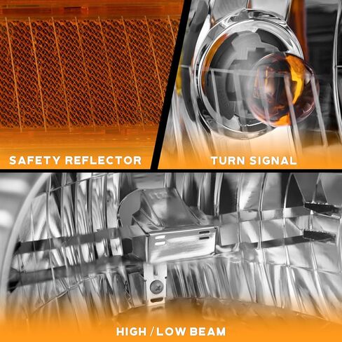 WEELMOTO Headlights with 2006-2011 Mercury Grand Marquis Headlights Assembly, 06-10 Grand Marquis Headlights Chrome Housing I Amber Reflector in Saudi Arabia