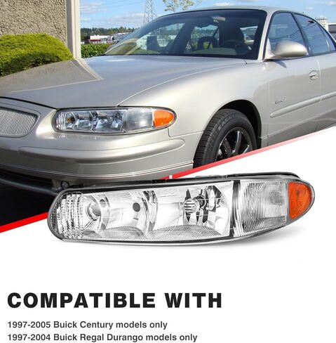 for Buick Century 1997-2005 Headlight Assembly Compatible with 1997-2004 Regal OE Halogen Headlight Replacement Driver and Passenger Side (Bulb Not Included)（W/O Bulbs） in Saudi Arabia